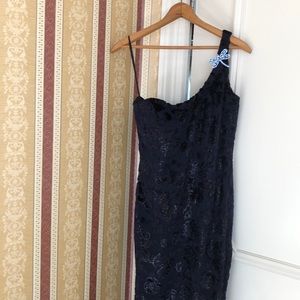 Blue one shoulder lace gown